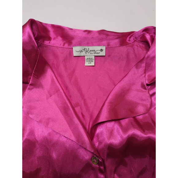 Women's Pink Satin PJ set With Fluff Fuzzy Sleeves Size Large - Picture 6 of 16